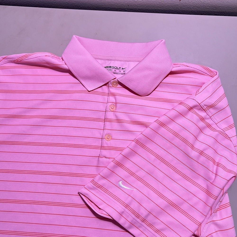 Nike Golf Fit Dry‎ Polo Shirt Mens XL Pink Striped Short Sleeve Performance Top